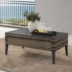 Prescott Outdoor Wicker Coffee Table - Brown - Crosley
