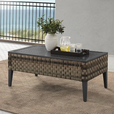 Prescott Outdoor Wicker Coffee Table - Brown - Crosley 1 Prescott Outdoor Wicker Coffee Table - Brown - Crosley