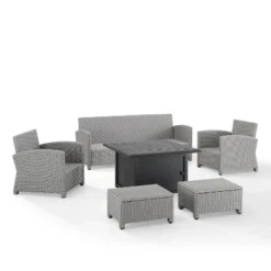 Bradenton 6pc Outdoor Wicker Sofa And Arm Chair Seating Set With Dante Fire Table And 2 Ottomans - Navy/Gray - Crosley -Cheap Crosley Store GUEST 9dfadacc bbd2 4b83 9f8b b4ca7e524638 1