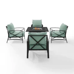 Kaplan 5pc Outdoor Conversation Set With Dante Fire Table & 4 Arm Chairs - Mist - Crosley
