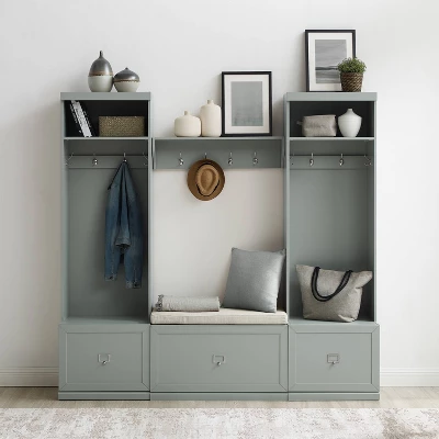 4pc Harper Entryway Set With Bench, Shelf And 2 Hall Trees - Crosley 3 4pc Harper Entryway Set With Bench, Shelf And 2 Hall Trees - Crosley - Image 3