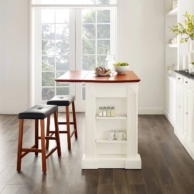 Coventry Drop Leaf Top Kitchen Island With Upholstered Saddle Stools White - Crosley 4 Coventry Drop Leaf Top Kitchen Island With Upholstered Saddle Stools White - Crosley - Image 4