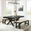 Hayden 3pc Extendable Dining Set With 2 Benches Slate - Crosley