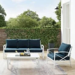 Kaplan 3pc Outdoor Sofa Set With Sofa & Arm Chair With Coffee Table - Navy - Crosley -Cheap Crosley Store GUEST a539b04a ae57 45fd a1cc 2cb3f5b3b313