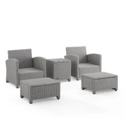 Bradenton 5pc Outdoor Wicker Seating Set With Side Table, 2 Arm Chairs And 2 Ottomans - Navy/Gray - Crosley -Cheap Crosley Store GUEST a66d06e5 a1b6 4892 a657 d6c153b2f8bf