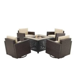 Palm Harbor 5pc Outdoor Wicker Conversation Set With Fire Table - Sand - Crosley -Cheap Crosley Store GUEST a6d4efad 8092 41b5 9b40 07b73a869873