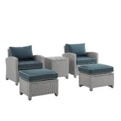 Bradenton 5pc Outdoor Wicker Seating Set With Side Table, 2 Arm Chairs And 2 Ottomans - Navy/Gray - Crosley -Cheap Crosley Store GUEST a7294ff4 c22f 4516 b167 89e58cae1729