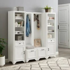 4pc Tara Entryway Set - 2 Hall Trees And 2 Linen Cabinets Distressed White - Crosley -Cheap Crosley Store GUEST a8032cf7 6c89 4f61 9267 53b9ae356585
