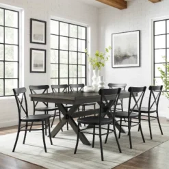 9pc Hayden Extendable Dining Set With Camille Chairs Matte Black/Slate - Crosley
