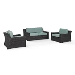 Beaufort 3pc Outdoor Wicker Seating Set With Loveseat & 2 Arm Chairs - Mist - Crosley -Cheap Crosley Store GUEST a9989005 6b6c 4832 999c c2486ed2fde8