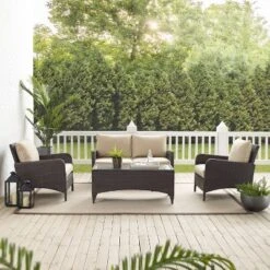 Kiawah 4 Piece Outdoor Wicker Conversation Set- Sand - Crosley -Cheap Crosley Store GUEST aae91e4b 447c 41d1 82c5 26d714e5dbe4