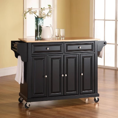 Full Size Wood Top Kitchen Cart Black - Crosley 1 Full Size Wood Top Kitchen Cart Black - Crosley