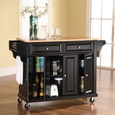 Full Size Wood Top Kitchen Cart Black - Crosley 2 Full Size Wood Top Kitchen Cart Black - Crosley - Image 2
