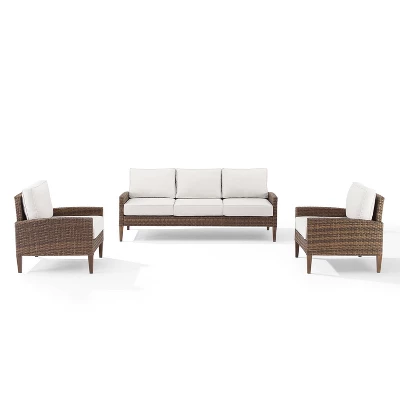 Capella 3pc Outdoor Wicker Seating Set With Sofa & Arm Chairs - Cream/Brown - Crosley 5 Capella 3pc Outdoor Wicker Seating Set With Sofa & Arm Chairs - Cream/Brown - Crosley - Image 5