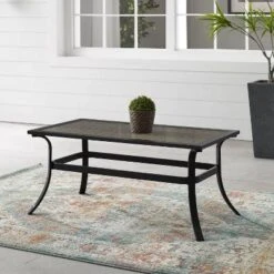 Dahlia Outdoor Tempered Glass Rectangular Coffee Table Matte Black/Brown - Crosley