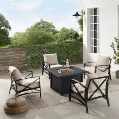 Kaplan 5pc Outdoor Conversation Set With Dante Fire Table & 4 Arm Chairs - Oatmeal - Crosley -Cheap Crosley Store GUEST b2ff2ef8 d07c 4b9d 8f64 df9eea9d8aa7