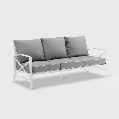 Kaplan Outdoor Metal Sofa White With Gray Cushions - Crosley 1 Kaplan Outdoor Metal Sofa White With Gray Cushions - Crosley
