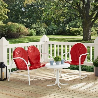 Griffith 3pc Outdoor Conversation Set With Loveseat, Armchair And Accent Table - Bright Red - Crosley 3 Griffith 3pc Outdoor Conversation Set With Loveseat, Armchair And Accent Table - Bright Red - Crosley - Image 3