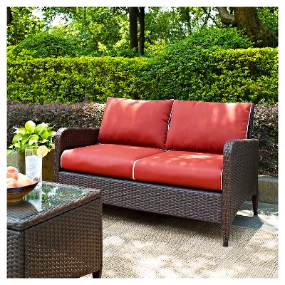 Kiawah Outdoor Wicker Loveseat Sangria - Crosley 1 Kiawah Outdoor Wicker Loveseat Sangria - Crosley