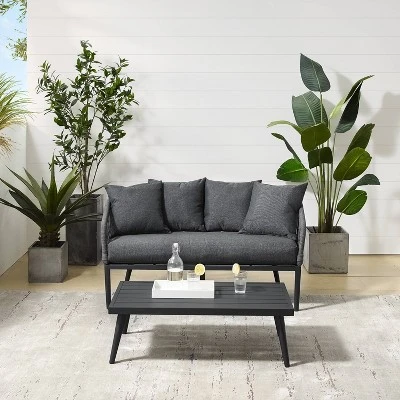 Dover 2pc Outdoor Rope Conversation Set With Loveseat & Coffee Table - Charcoal/Matte Black - Crosley 2 Dover 2pc Outdoor Rope Conversation Set With Loveseat & Coffee Table - Charcoal/Matte Black - Crosley - Image 2