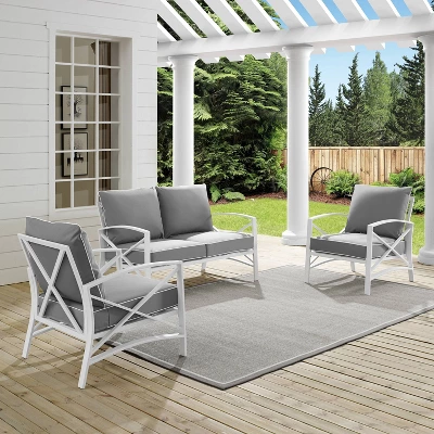 3pc Kaplan Outdoor Steel Conversation Set Gray/White - Crosley 1 3pc Kaplan Outdoor Steel Conversation Set Gray/White - Crosley