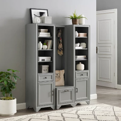 3pc Tara Entryway Set - Hall Tree And 2 Linen Cabinets Distressed Gray - Crosley 3 3pc Tara Entryway Set - Hall Tree And 2 Linen Cabinets Distressed Gray - Crosley - Image 3