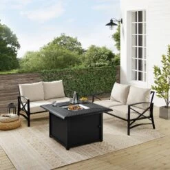 Kaplan 3pc Outdoor Conversation Set With Fire Table & 2 Loveseats - Oatmeal - Crosley -Cheap Crosley Store GUEST ba50c16a adf4 422b b83f fa6fc402fed8