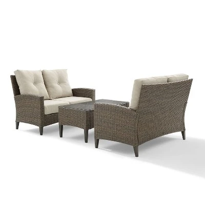 Rockport 3pc Outdoor Wicker Loveseat Seating Set - Crosley 1 Rockport 3pc Outdoor Wicker Loveseat Seating Set - Crosley