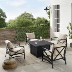 Kaplan 5pc Outdoor Conversation Set With Dante Fire Table & 4 Arm Chairs - Oatmeal - Crosley -Cheap Crosley Store GUEST ba96e861 7073 4024 ab70 dcc648a81b44