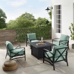 Kaplan 5pc Outdoor Conversation Set With Dante Fire Table & 4 Arm Chairs - Mist - Crosley -Cheap Crosley Store GUEST bb02bfec 9ad1 4ff7 9a07 ea8c69ffe5da