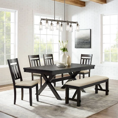 Hayden 6pc Extendable Dining Set With Bench And 4 Slat Back Chairs Slate - Crosley 1 Hayden 6pc Extendable Dining Set With Bench And 4 Slat Back Chairs Slate - Crosley