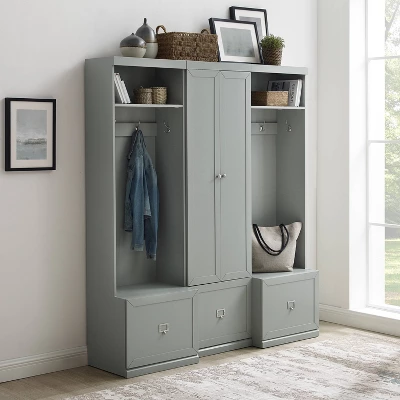 3pc Harper Entryway Set With Pantry Closet And 2 Hall Trees Gray - Crosley 1 3pc Harper Entryway Set With Pantry Closet And 2 Hall Trees Gray - Crosley