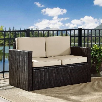 Palm Harbor Outdoor Wicker Loveseat - Sand/Brown - Crosley 1 Palm Harbor Outdoor Wicker Loveseat - Sand/Brown - Crosley