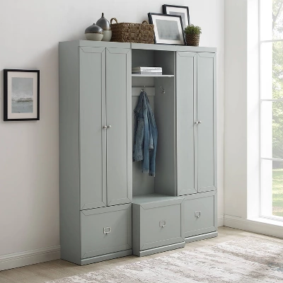 3pc Harper Entryway Set With Hall Tree And 2 Pantry Closets Gray - Crosley 1 3pc Harper Entryway Set With Hall Tree And 2 Pantry Closets Gray - Crosley