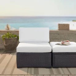 Biscayne Armless Chair With White Cushions Brown - Crosley -Cheap Crosley Store GUEST c138793b 0134 4577 96ab fc60e50f74a7