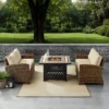 Crosley 3pc Bradenton Steel Outdoor Patio Fire Pit Furniture Set With Two Loveseats Tan/Brown
