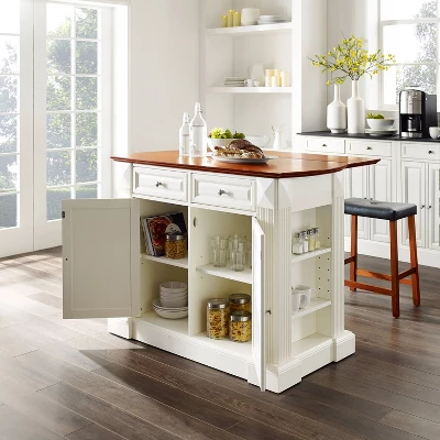 Coventry Drop Leaf Top Kitchen Island With Upholstered Saddle Stools White - Crosley 1 Coventry Drop Leaf Top Kitchen Island With Upholstered Saddle Stools White - Crosley