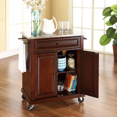 Compact Stainless Steel Top Kitchen Cart Mahogany - Crosley 2 Compact Stainless Steel Top Kitchen Cart Mahogany - Crosley - Image 2