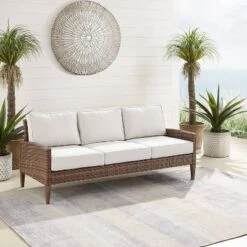 Capella Outdoor Wicker Sofa - Cream/Brown - Crosley