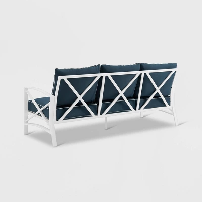 Kaplan Outdoor Metal Sofa White With Navy Cushions - Crosley 3 Kaplan Outdoor Metal Sofa White With Navy Cushions - Crosley - Image 3
