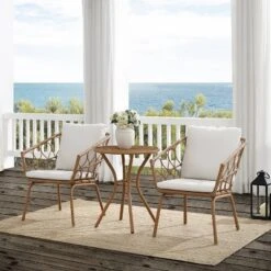 Juniper 3pc Indoor/Outdoor Wicker Bistro Set - Cream/Natural - Crosley