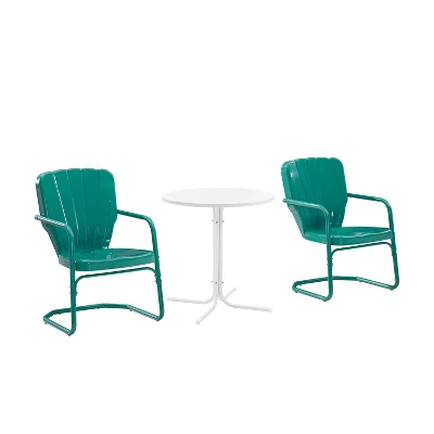 Ridgeland 3pc Outdoor Bistro Set With Table & 2 Chairs - Turquoise Gloss - Crosley 5 Ridgeland 3pc Outdoor Bistro Set With Table & 2 Chairs - Turquoise Gloss - Crosley - Image 5