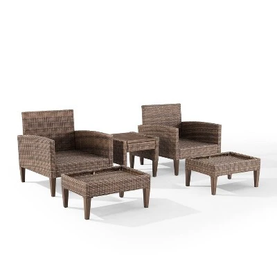 Capella 5pc Outdoor Wicker Conversation Set With Arm Chairs, Ottomans & Side Table - Cream/Brown - Crosley 4 Capella 5pc Outdoor Wicker Conversation Set With Arm Chairs, Ottomans & Side Table - Cream/Brown - Crosley - Image 4