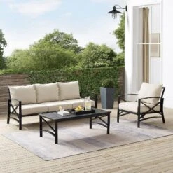 Kaplan 3pc Outdoor Sofa Set With Sofa & Arm Chair With Coffee Table - Oatmeal - Crosley -Cheap Crosley Store GUEST cee2e045 1717 41bf 8168 0934640c95c8