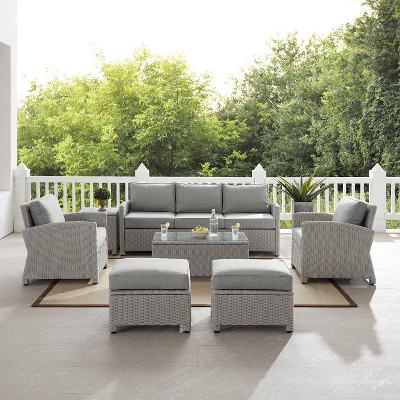 Bradenton 7pc Outdoor Wicker Sofa And Arm Chair Seating Set With Coffee Table, Side Table And 2 Ottomans - Gray/Gray - Crosley 2 Bradenton 7pc Outdoor Wicker Sofa And Arm Chair Seating Set With Coffee Table, Side Table And 2 Ottomans - Gray/Gray - Crosley - Image 2