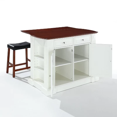 Coventry Drop Leaf Top Kitchen Island With Upholstered Saddle Stools White - Crosley 8 Coventry Drop Leaf Top Kitchen Island With Upholstered Saddle Stools White - Crosley - Image 8