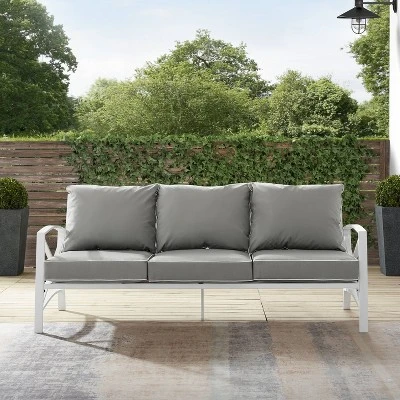 Kaplan Outdoor Metal Sofa White With Gray Cushions - Crosley 7 Kaplan Outdoor Metal Sofa White With Gray Cushions - Crosley - Image 7