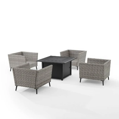 Richland 5pc Outdoor Wicker Conversation Set With Fire Table - Crosley 7 Richland 5pc Outdoor Wicker Conversation Set With Fire Table - Crosley - Image 7