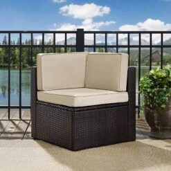 Palm Harbor Outdoor Wicker Corner Chair - Sand - Crosley