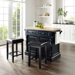 Oxford Kitchen Island With Square Seat Stools Black - Crosley -Cheap Crosley Store GUEST d415cfbb 6e4a 4148 b14d 206c686decff